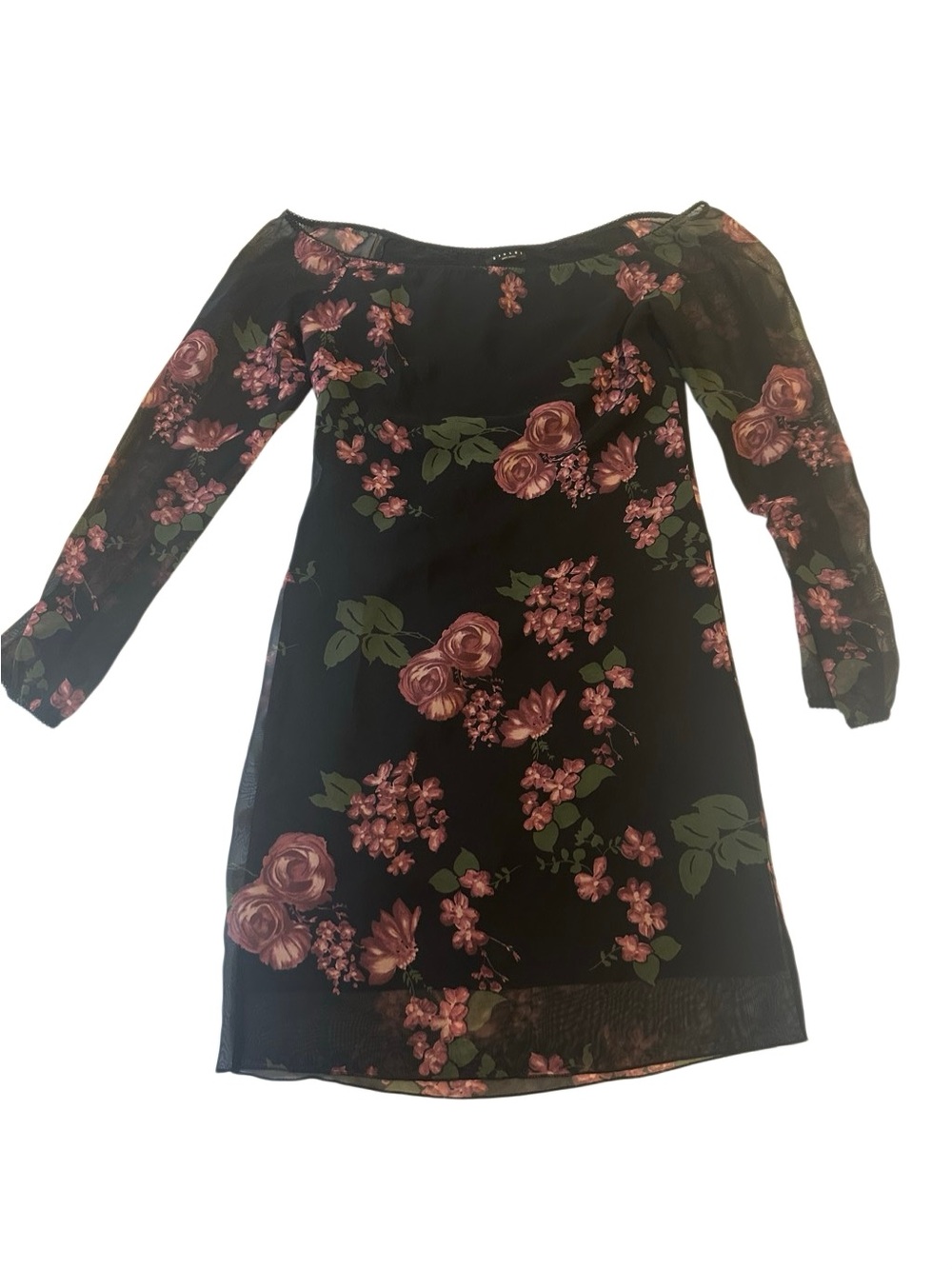 Sisley Black Long-Sleeve Floral Off-Shoulder Dress